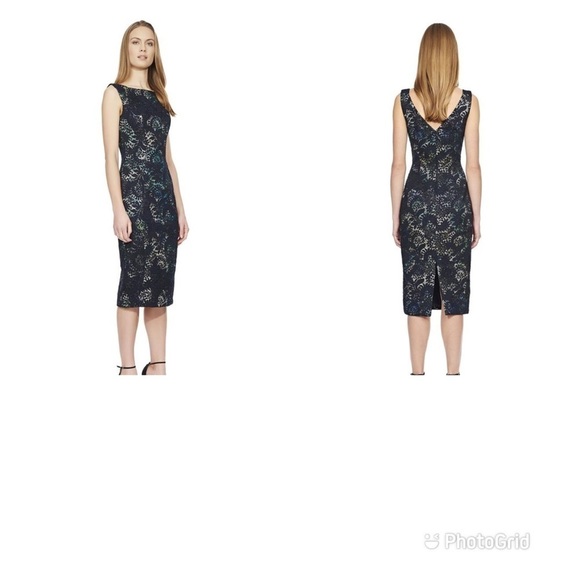 Theia Navy Lace Multi Mermaid Rainbow Color Cocktail Dress 882878 Sz 4 - Picture 1 of 9